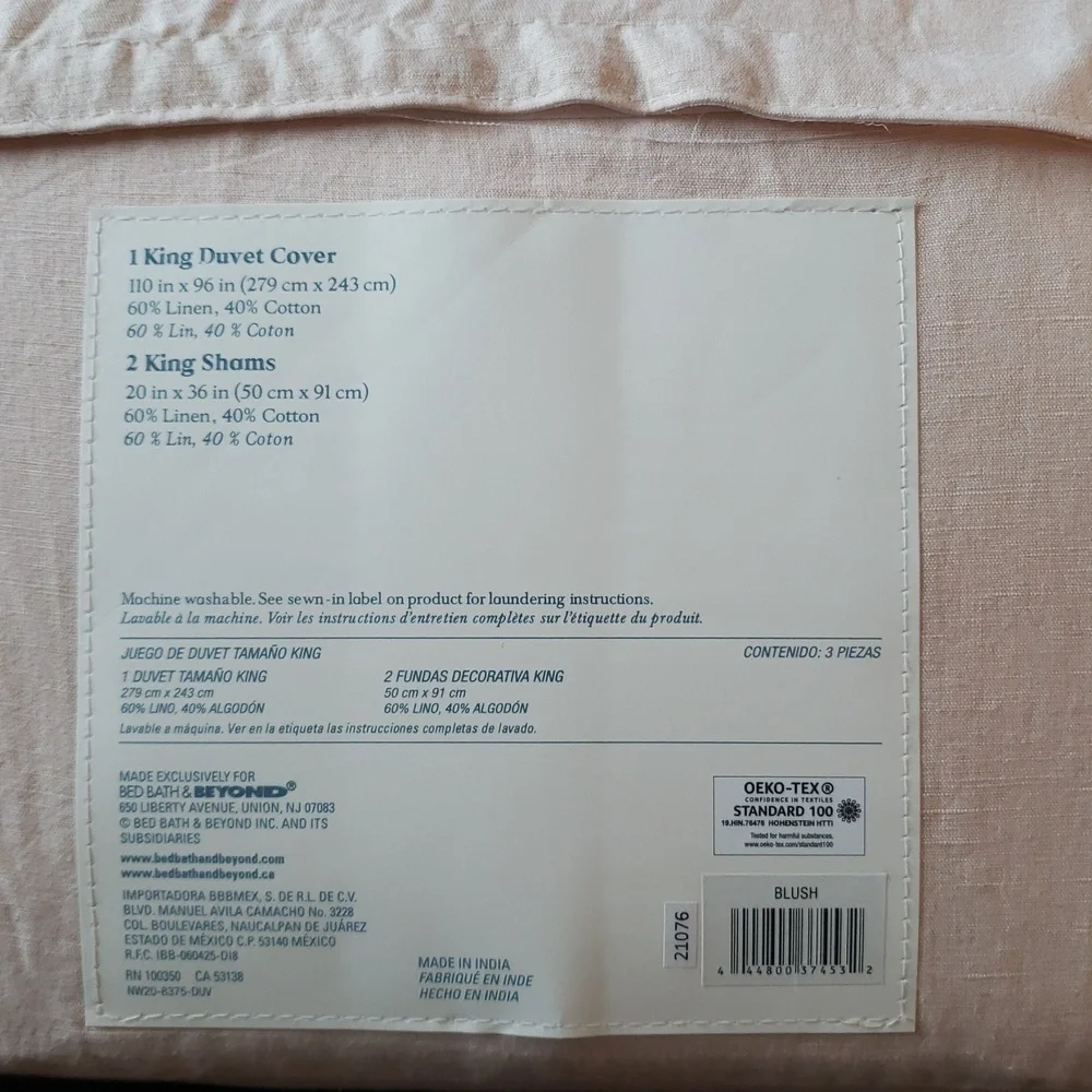 ❤️B2G1 FREE Nestwell® Washed Linen Cotton 3-Piece King Duvet Cover Set,Blush